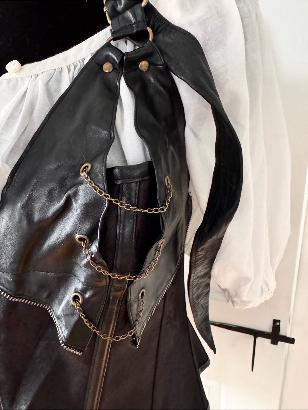Steampunk Black Corset Embellished with Chains & Metal Clips - Picture 4 of 15